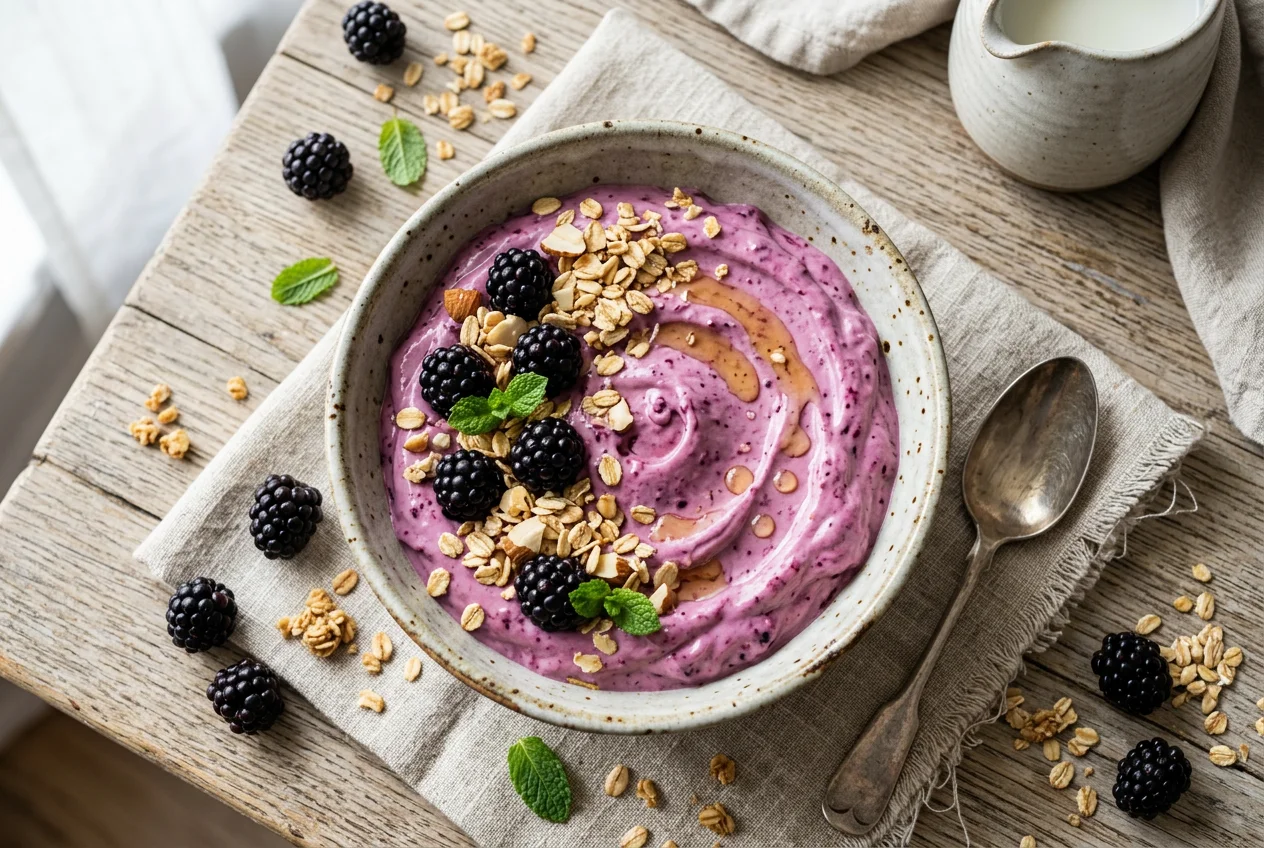 Brombeer-Skyr-Bowl mit Haferflocken