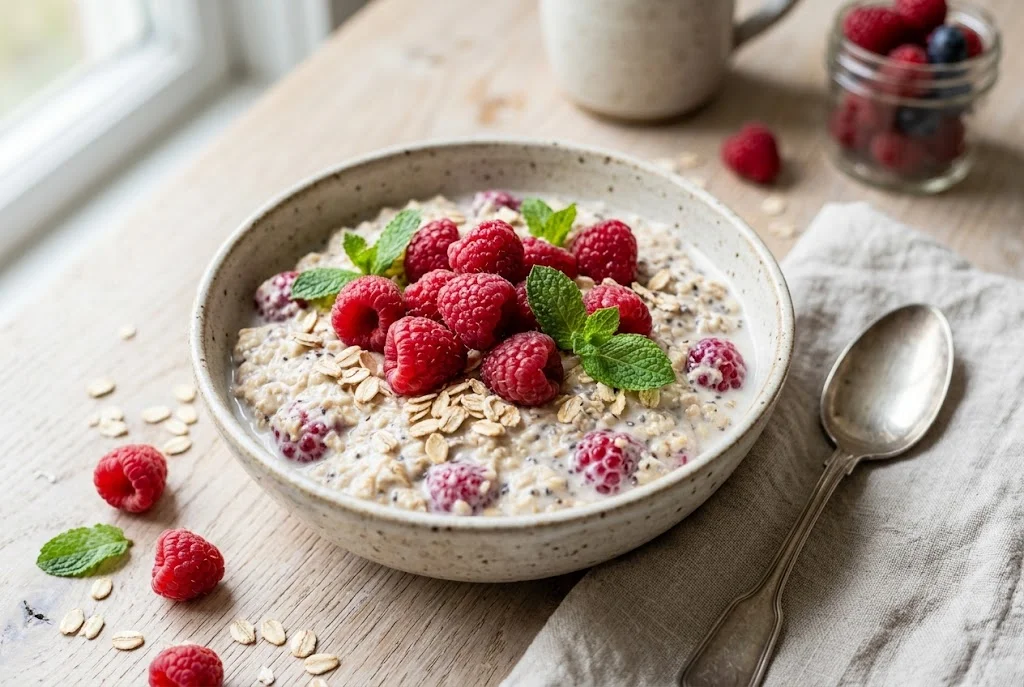 Overnight Oats mit Himbeeren
