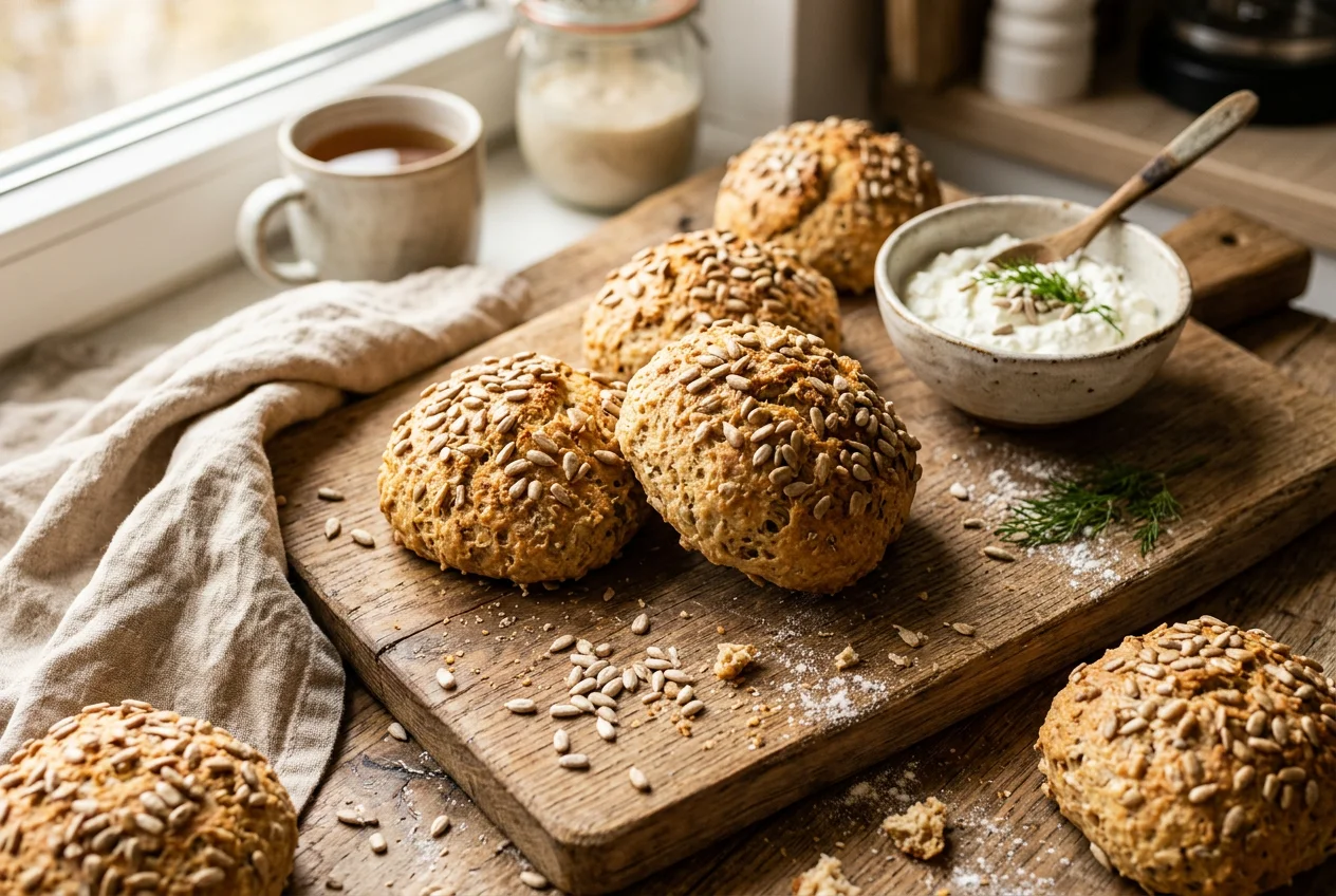 Quarkbrötchen mit Sonnenblumenkernen