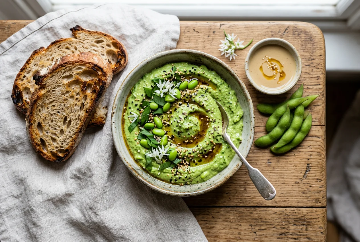 Bärlauchaufstrich mit Tahin und Edamame