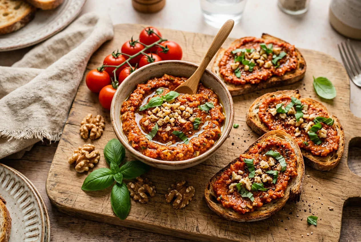 Tomatenaufstrich mit Walnüssen und Basilikum