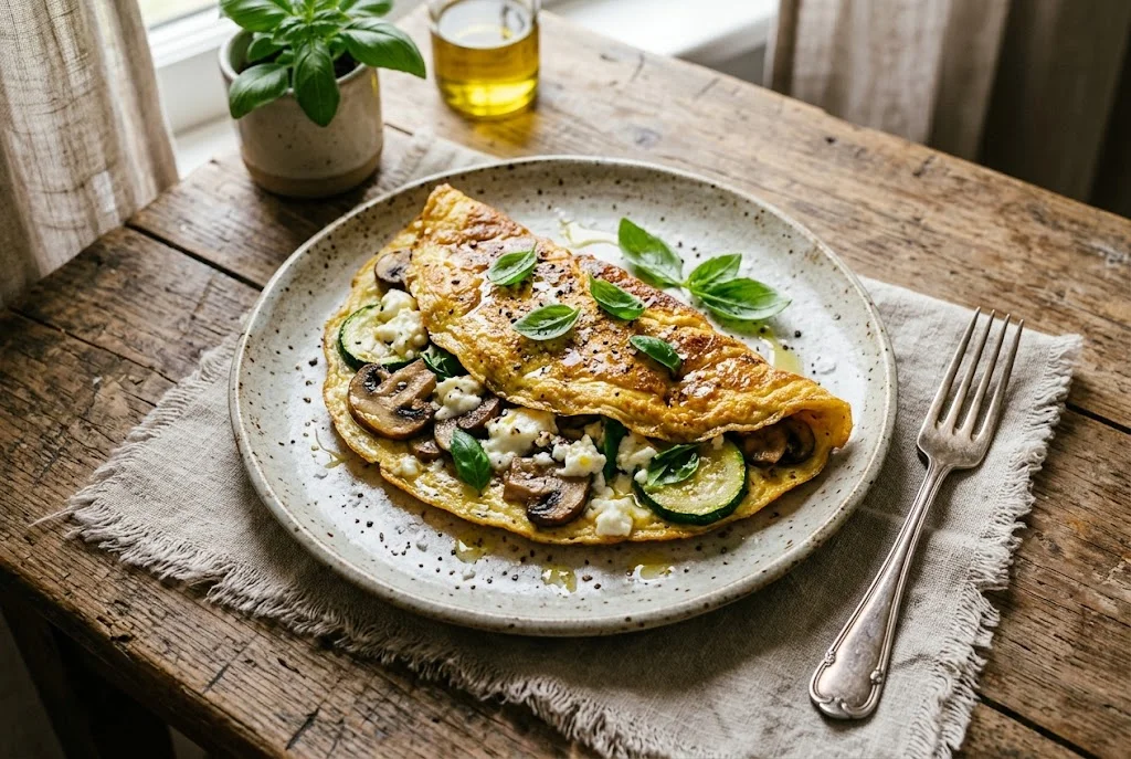 Mediterranes Omelett mit Pilzen und Schafskäse