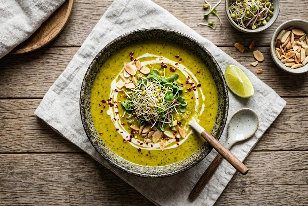 Grünkohl-Kokos-Suppe mit Kurkuma und Sprossen