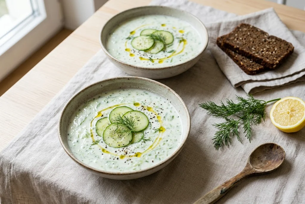 Buttermilchkaltschale mit Gurken und Dill
