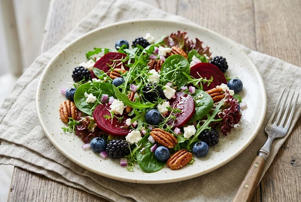 Baby-Leaf-Salat mit Beeren und Pekannüssen