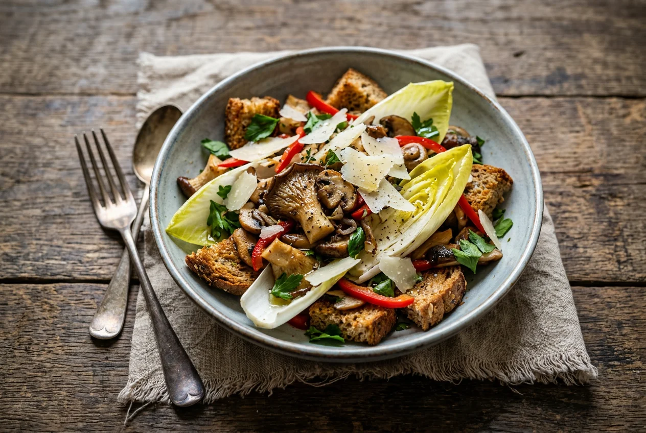Pilz-Vollkornbrot-Salat mit Chicorée