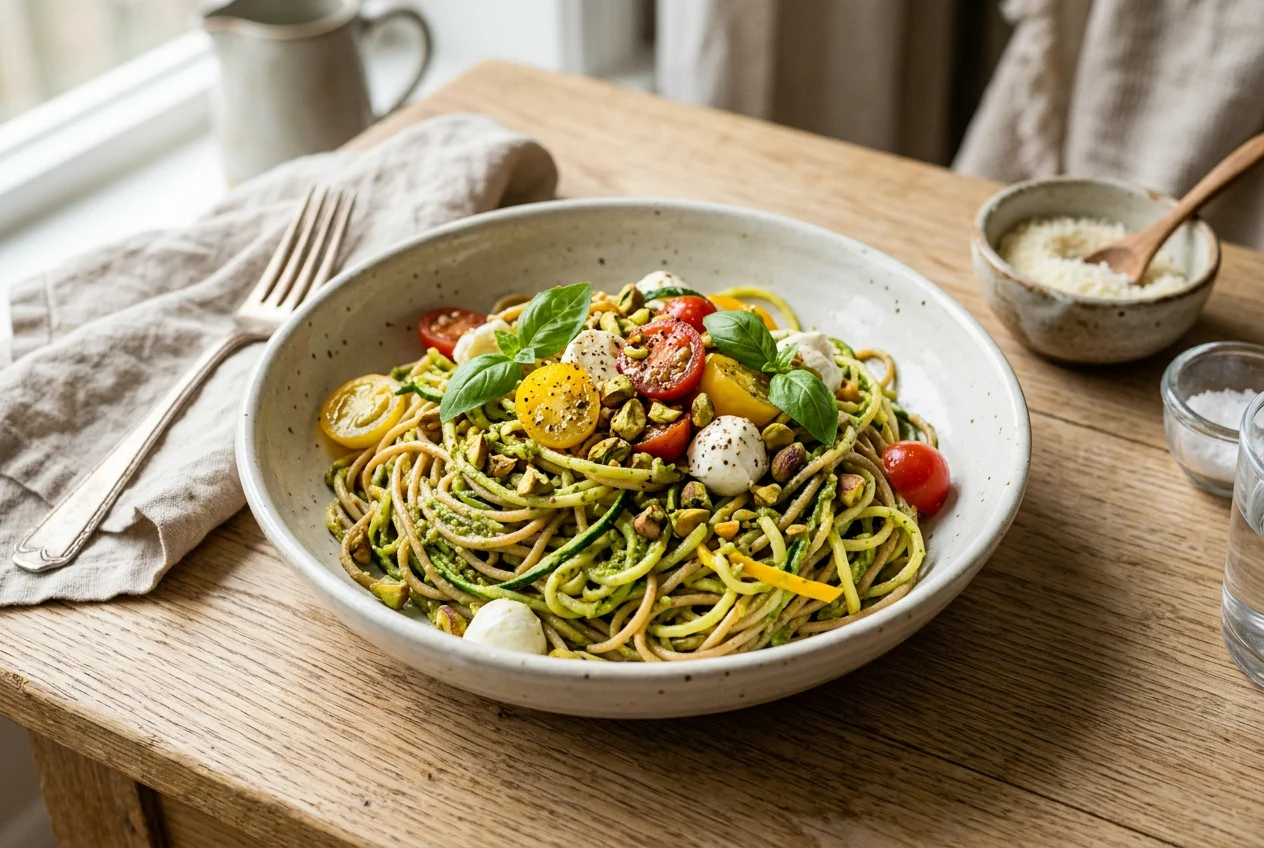 Gemüsenudeln mit Pistazienpesto