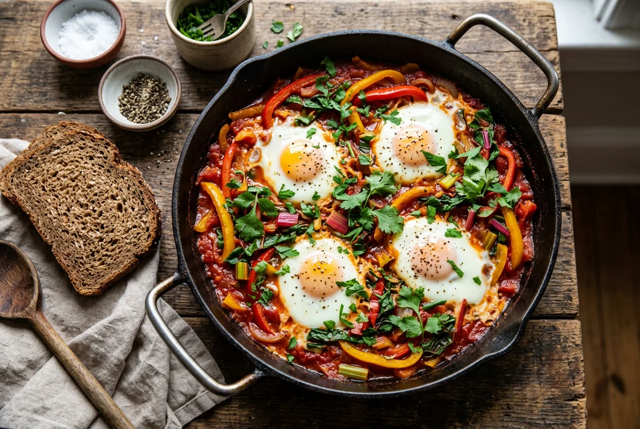Bunte Shakshuka mit Mangold