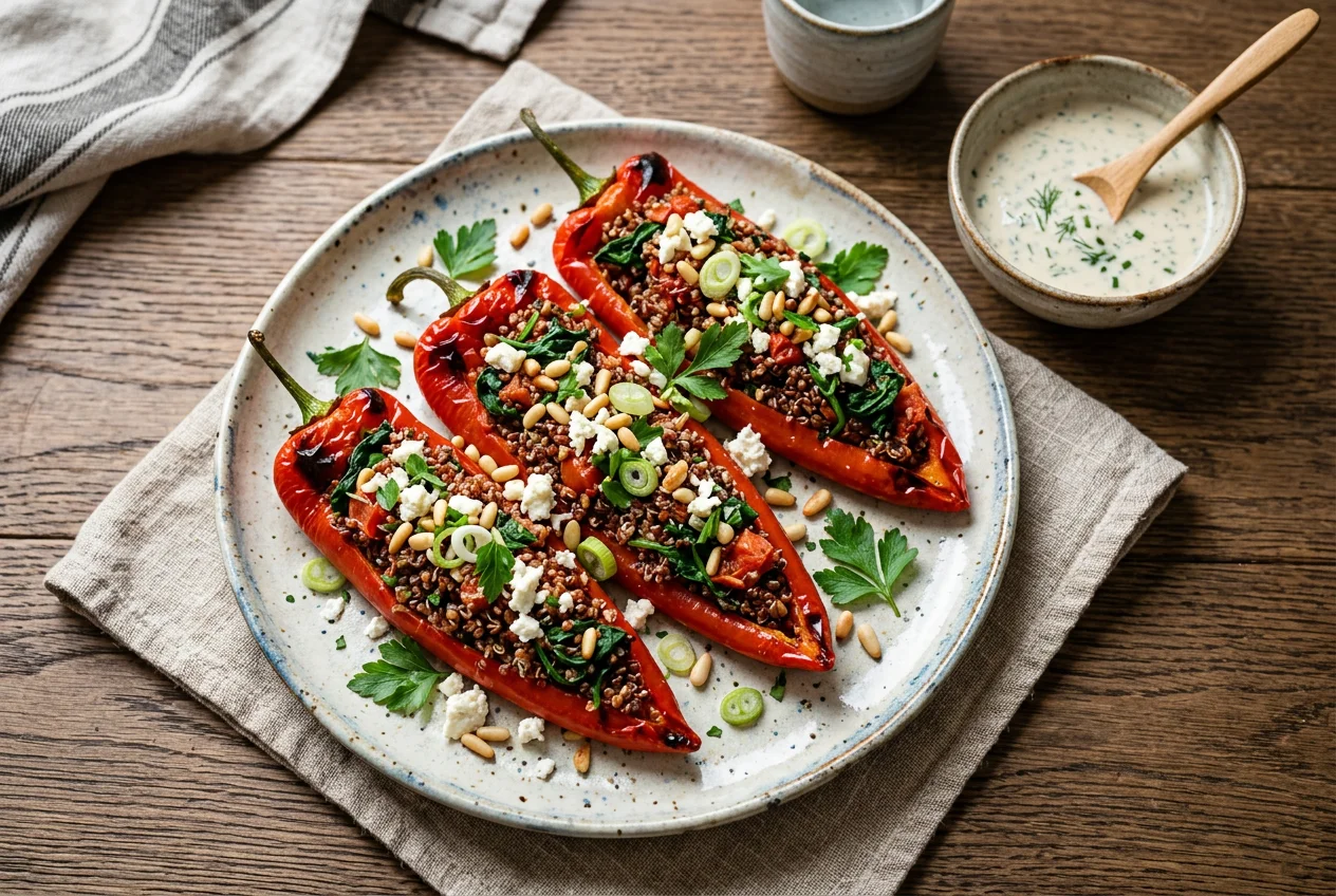 Gefüllte Spitzpaprika mit Quinoa-Spinat-Mix