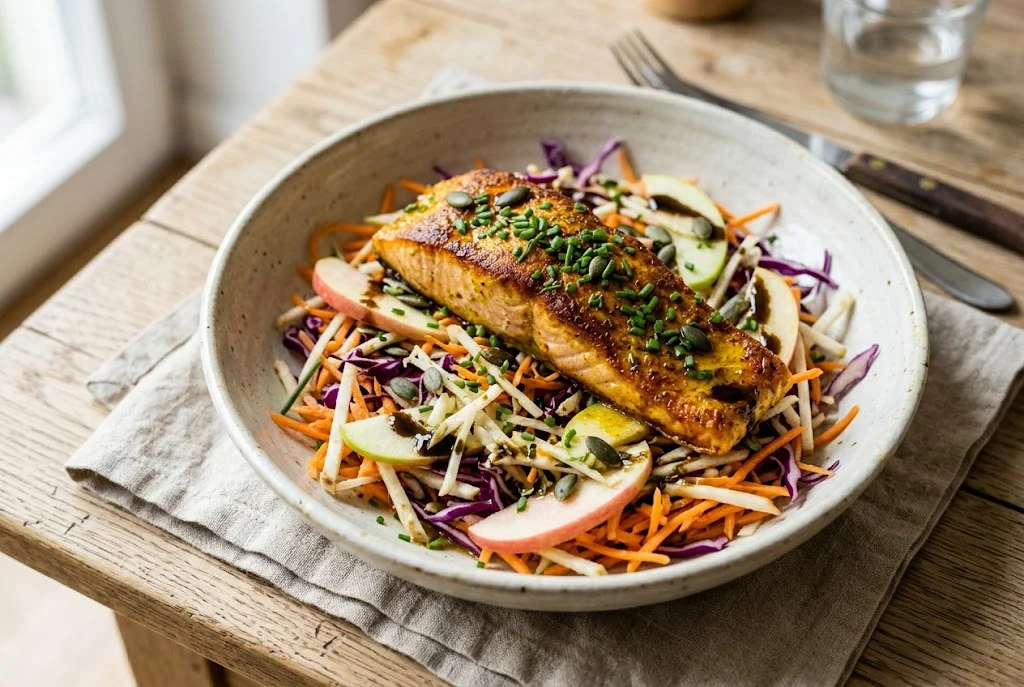 Rohkostsalat mit Currylachs