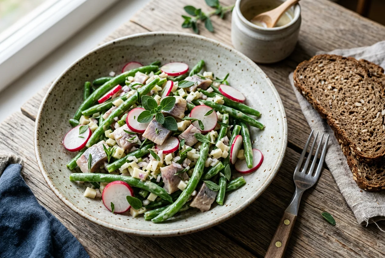 Grüne-Bohnen-Salat mit Radieschen und Matjes