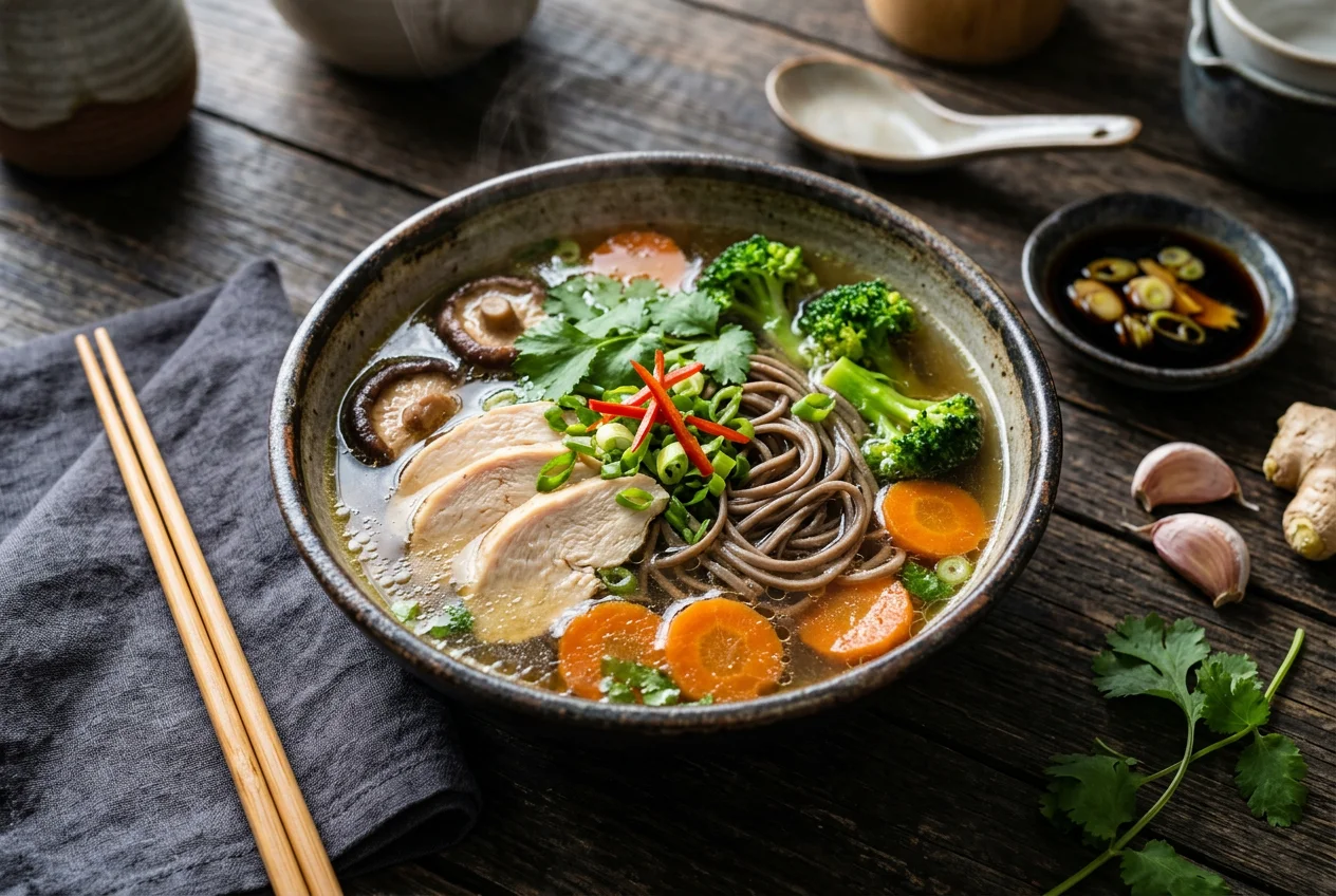 Asia-Hühnersuppe mit Buchweizennudeln