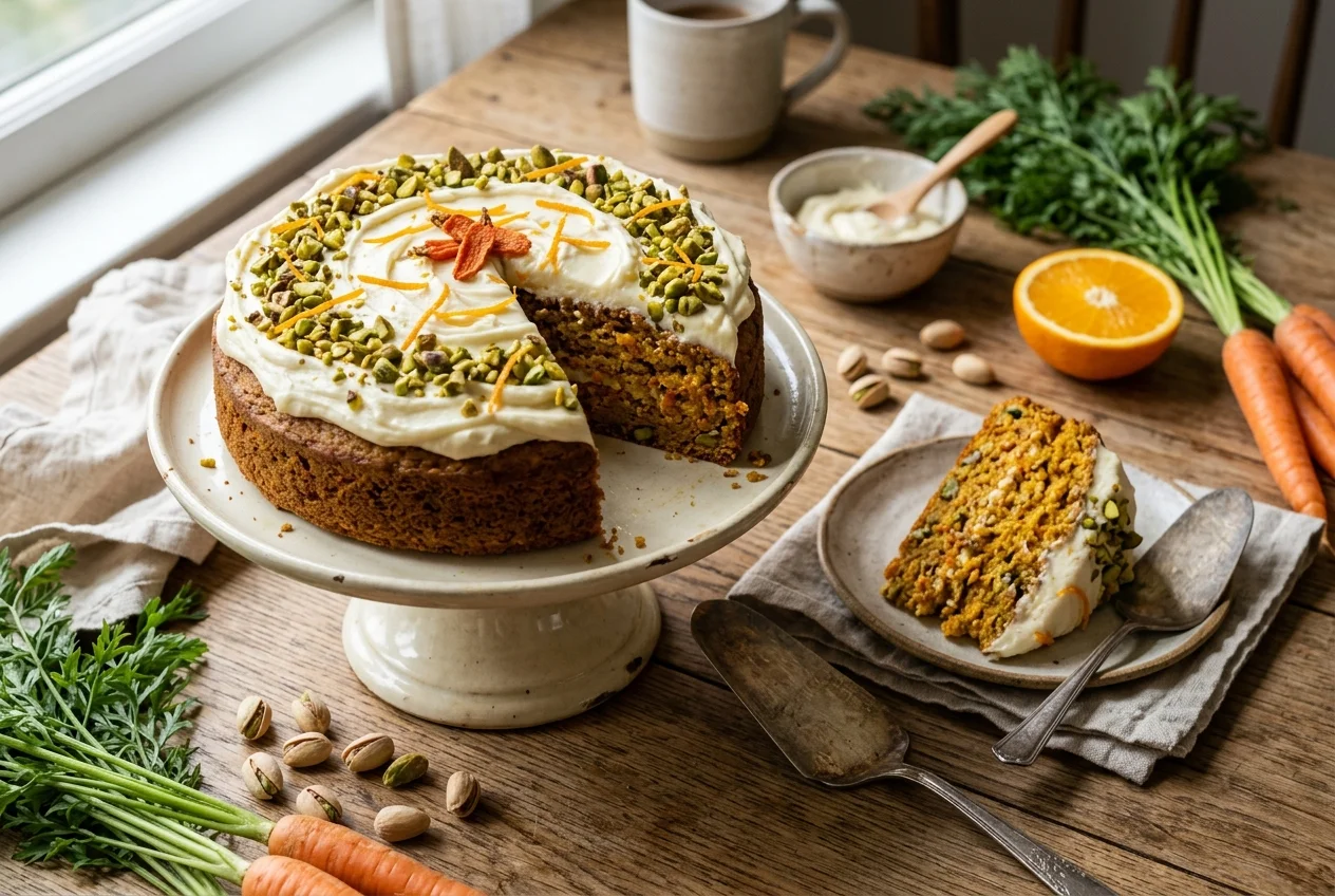 Möhren-Pistazien-Cake mit Frischkäse-Frosting