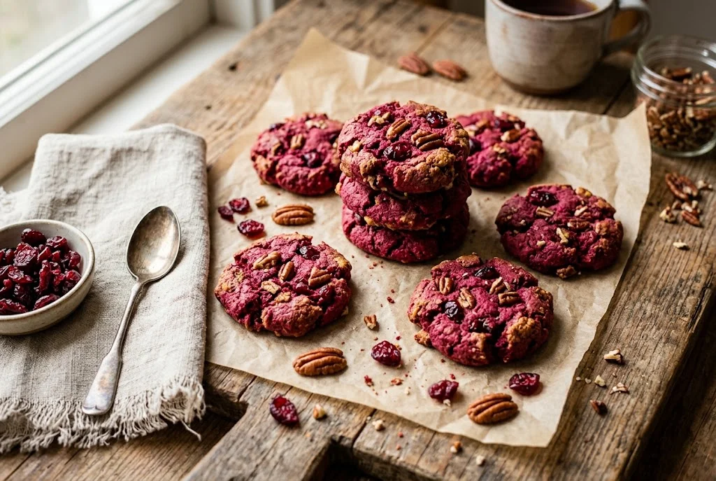 Rote-Bete-Cookies mit Birne und Cranberrys