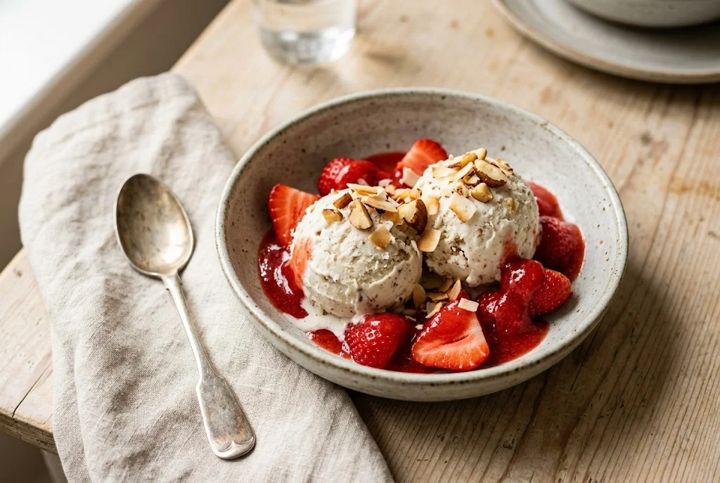 Paranuss-Kokos-Eis mit Erdbeeren