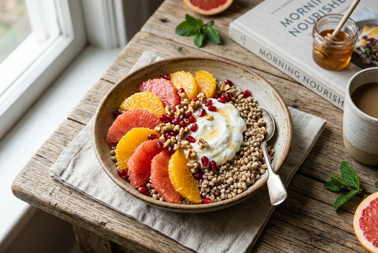 Buchweizen-Zitrus-Bowl mit Skyr und Walnüssen
