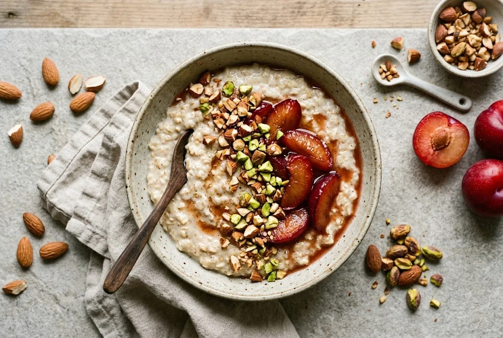 Mandelporridge mit Pflaumen