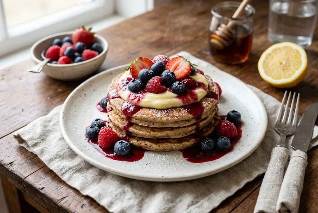 Buttermilch-Pancakes mit Beerenquark