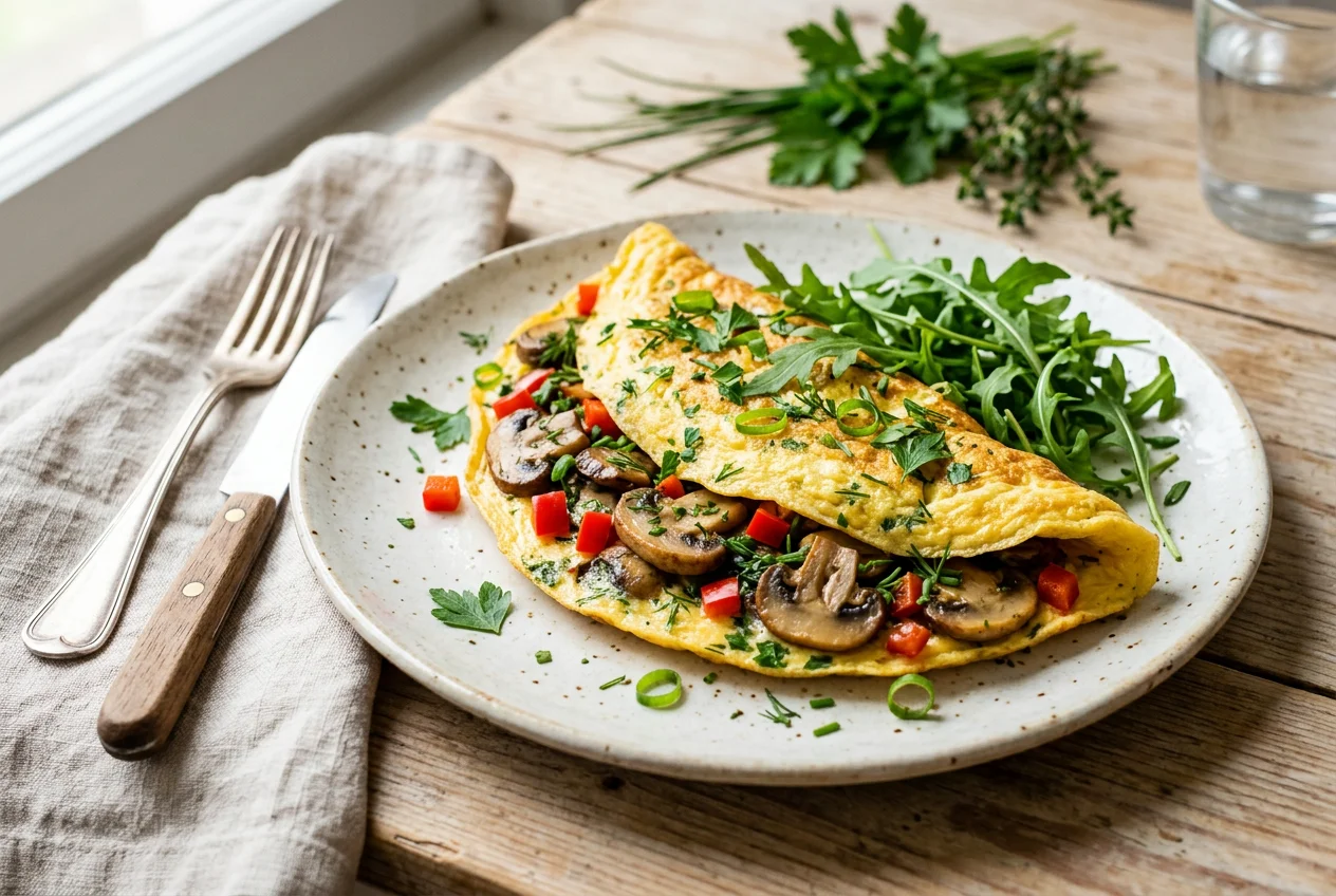 Kräuteromelett mit Champignons