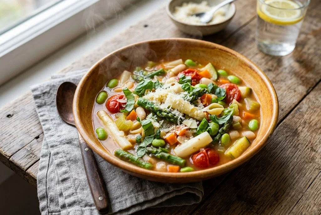 Zweierlei-Spargel-Minestrone mit Edamame