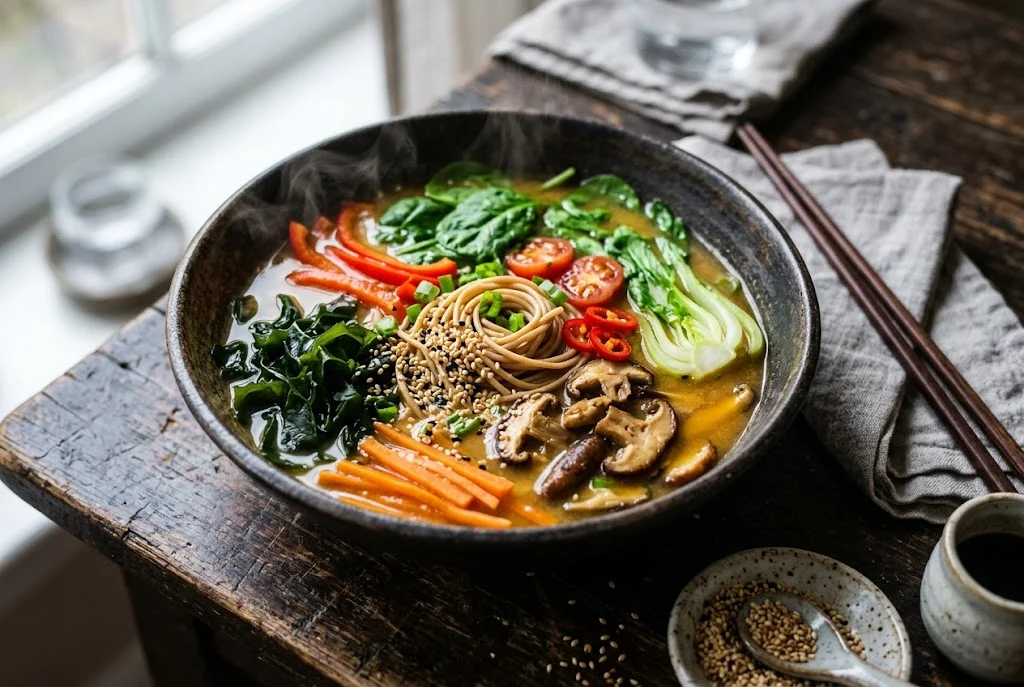 Miso-Nudelsuppe mit Sesam und Algen