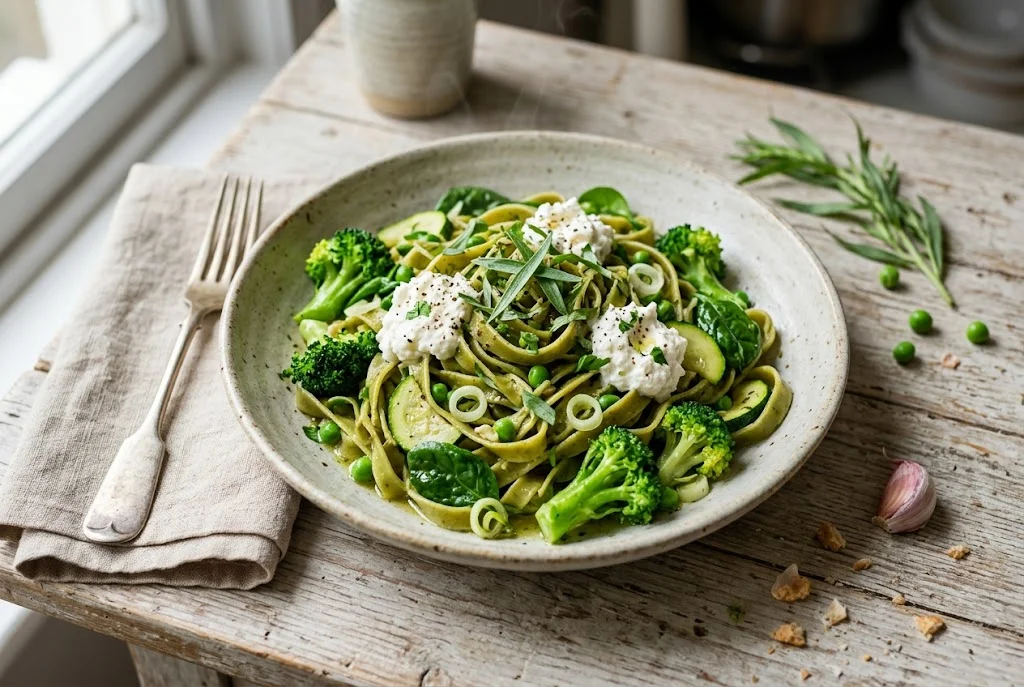 Grüne Gemüse-Pasta mit Ricotta