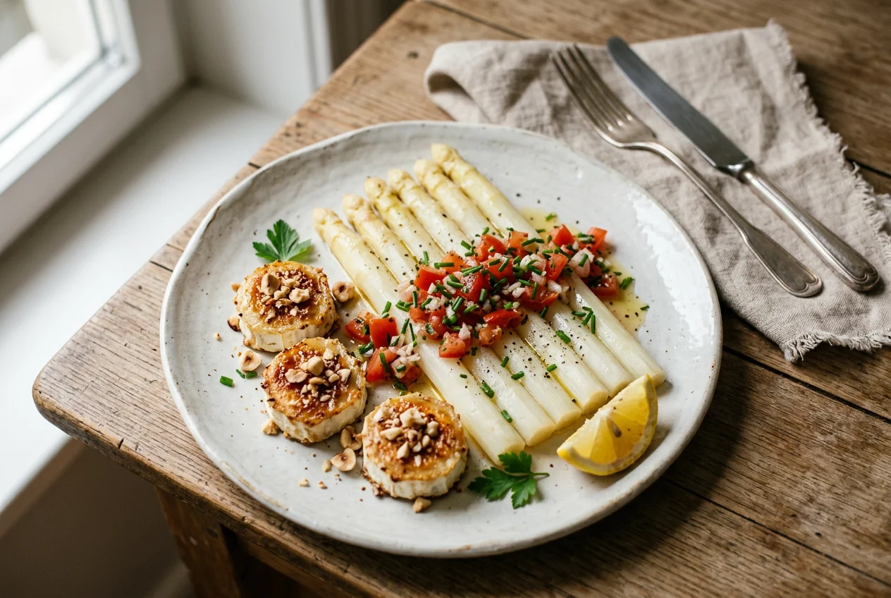 Spargel mit Ziegenkäsetalern