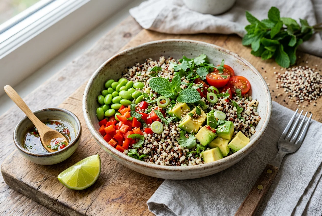 Bunter Quinoasalat mit Edamame und Avocado