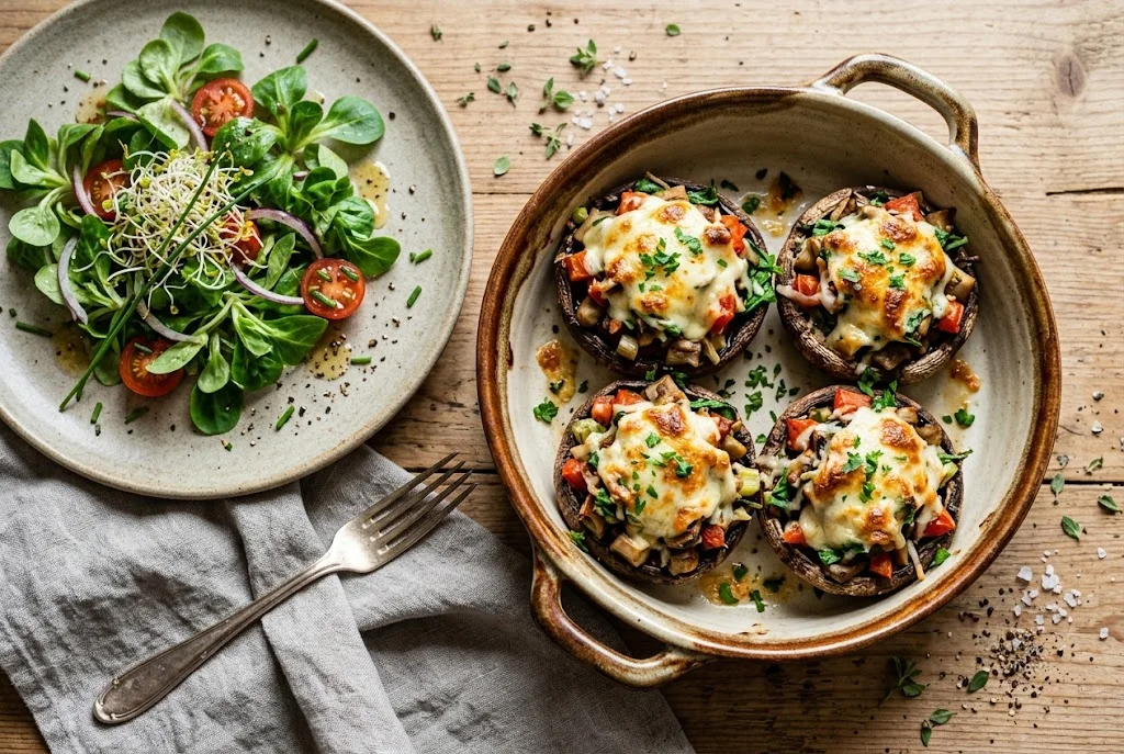 Gefüllte Portobello-Pilze mit Feldsalat