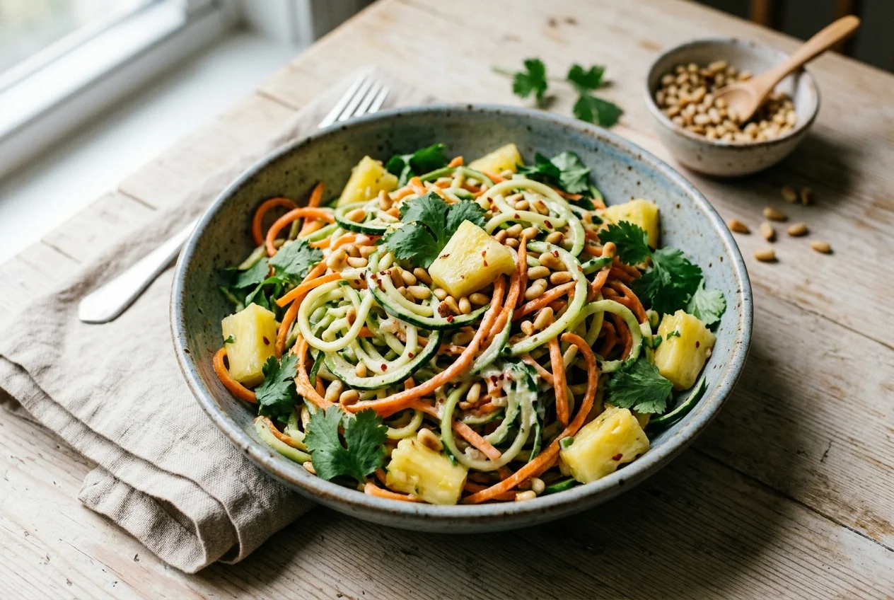 Gemüsenudelsalat mit Ananas und Cashewdressing