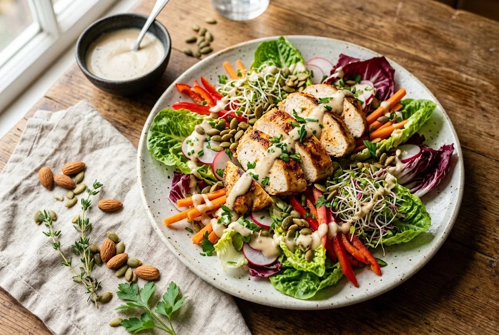 Hähnchensalat mit Mandeldressing