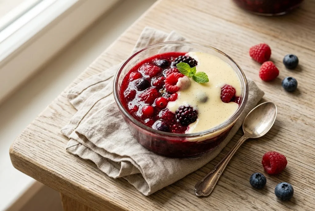 Rote Grütze mit Vanillesauce