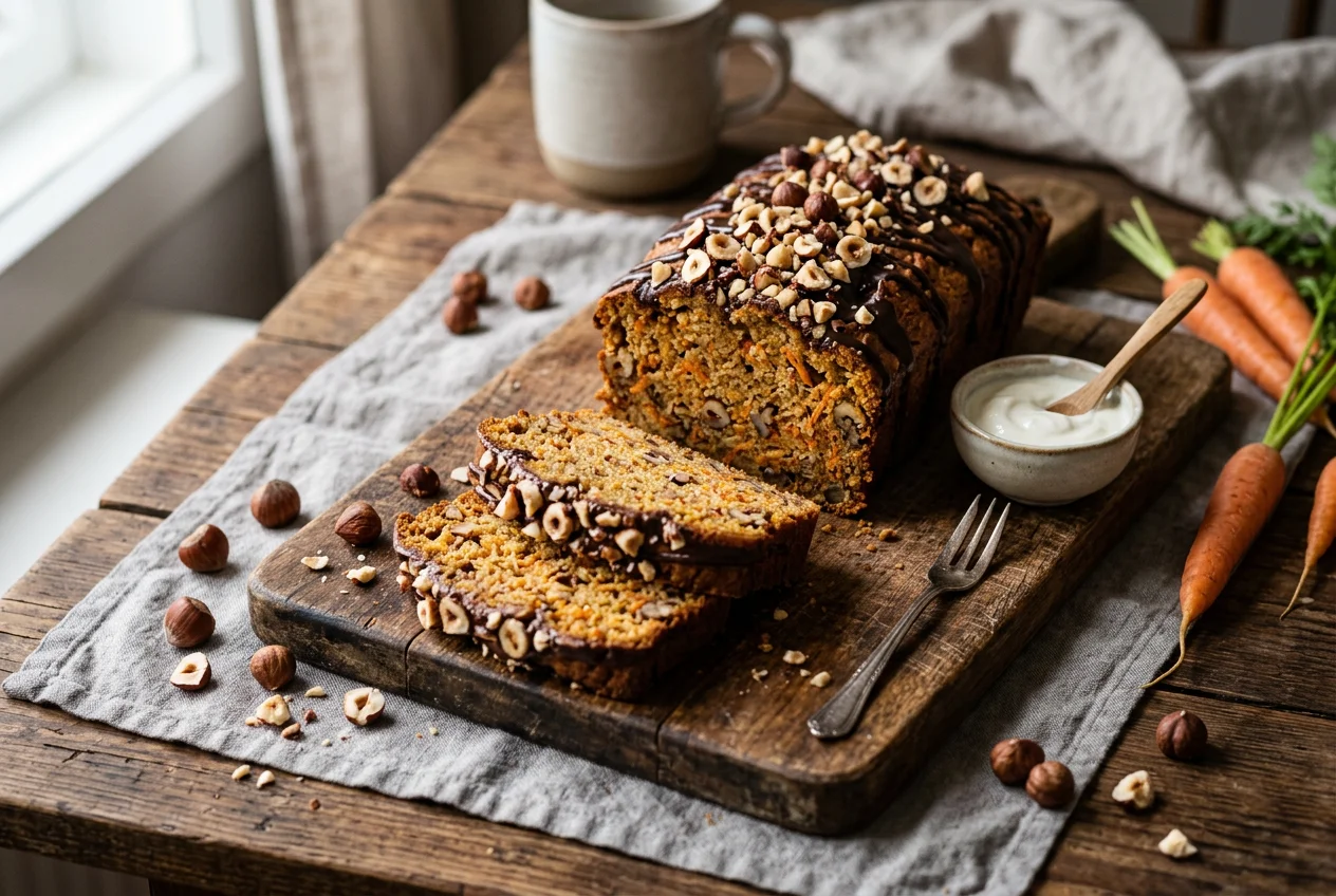 Nusskuchen mit Möhren und Sauerrahm